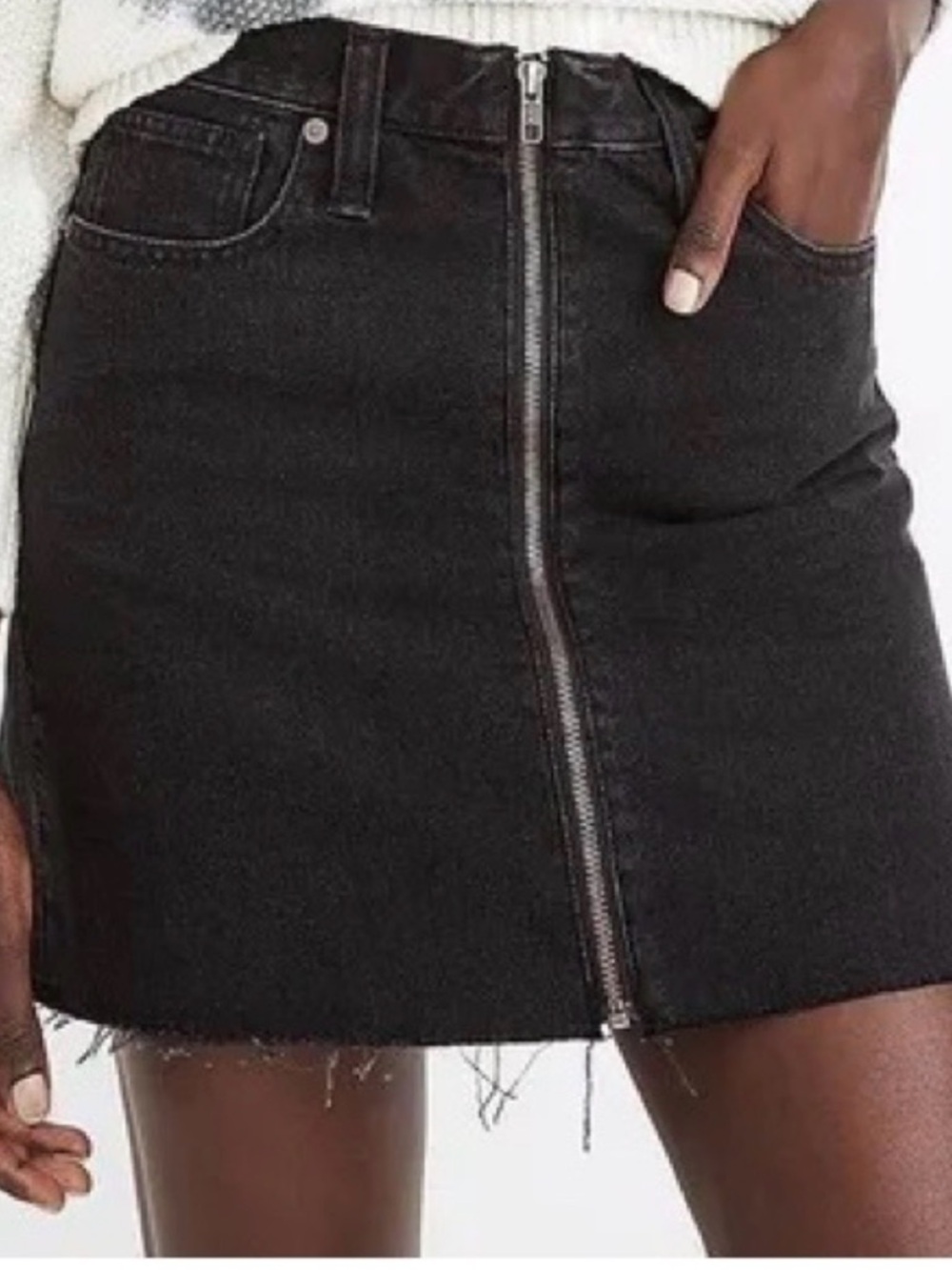 Madewell Black Front-Zip Denim Mini Skirt